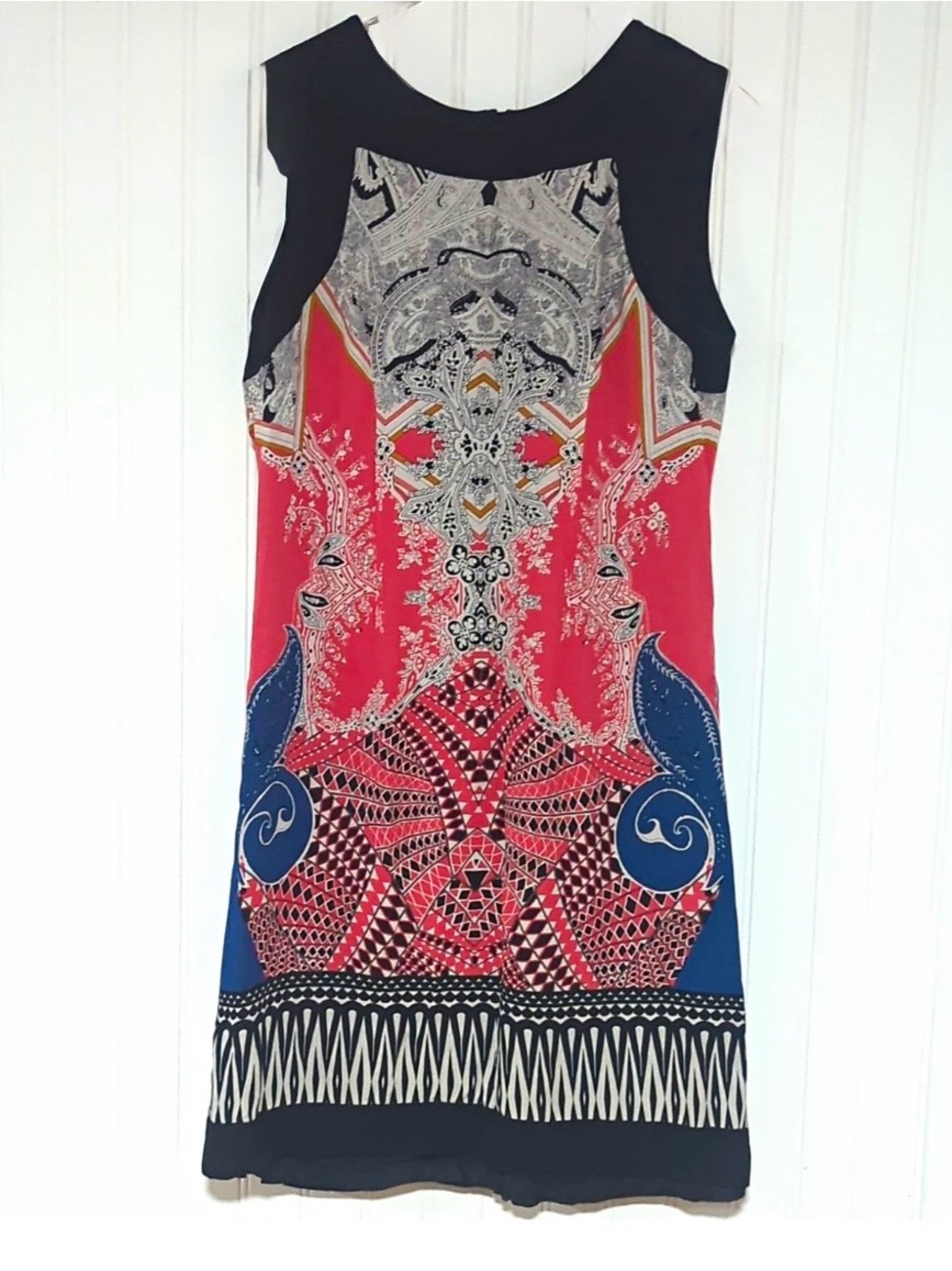 Etcetera Women's Size 6 Black/ Pink/Blue Paisley Sleeveless Silk Shift Dress